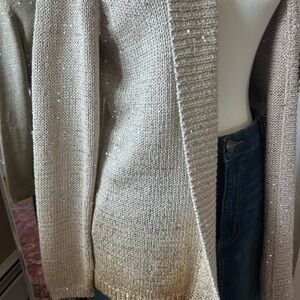 Chico's Cream Metallic Open-Front Cardigan